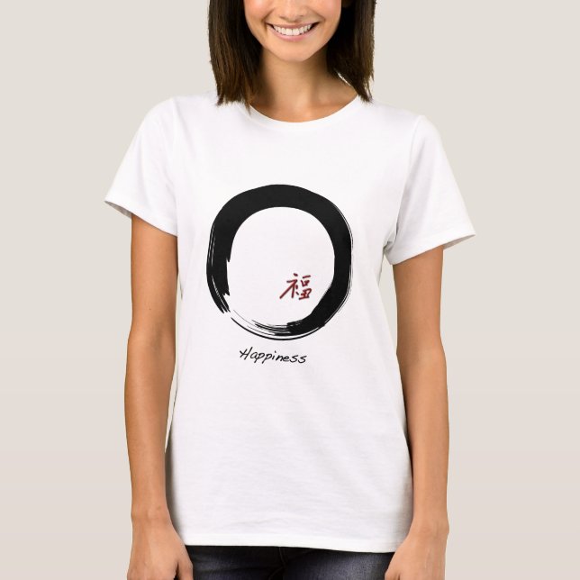 Camiseta Símbolo Zen com caráter de felicidade (Frente)