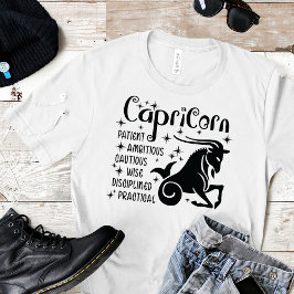 Camiseta Símbolo Zodiac Capricórnio Traços do Horoscópio T-