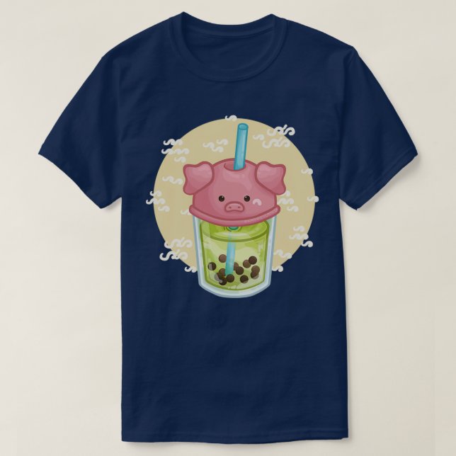 Camiseta Símbolo Zodiac Chinês Boba Tea Sinal Pig (Frente do Design)