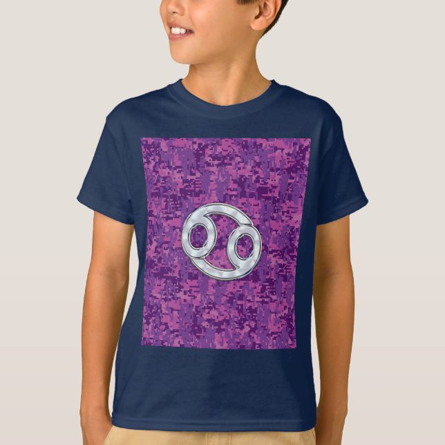 Camiseta Símbolo Zodiac do Cancer Pearl na Camo Digital (Frente)