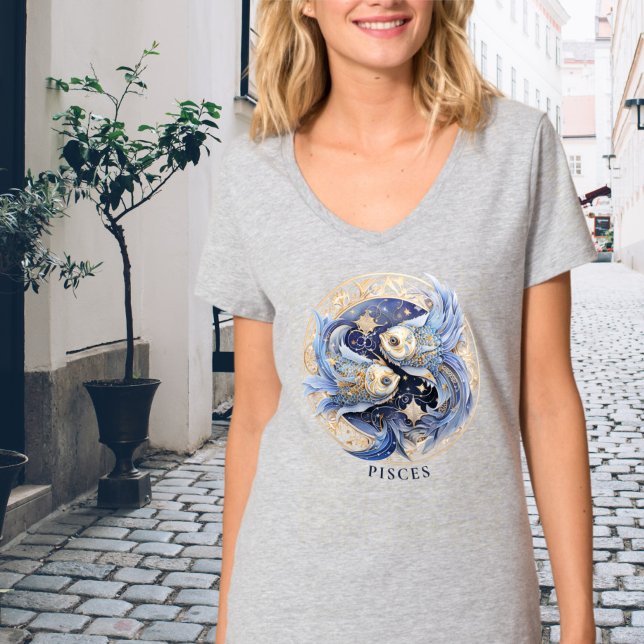 Camiseta Símbolo Zodiac Fish Celestial Fantasy Peixes Mulhe (Criador carregado)