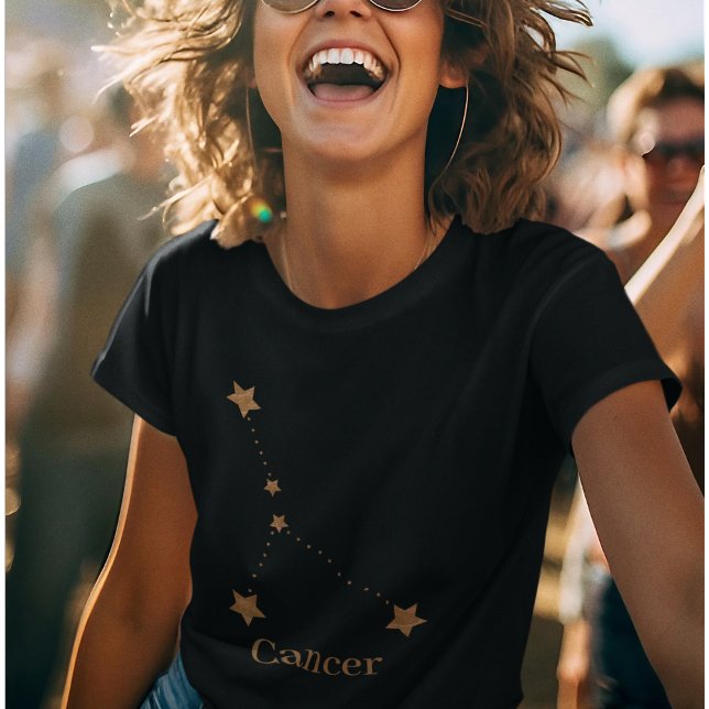 Camiseta Símbolo Zodiac Moderno - Cancer Dourado | Água Ele (Criador carregado)