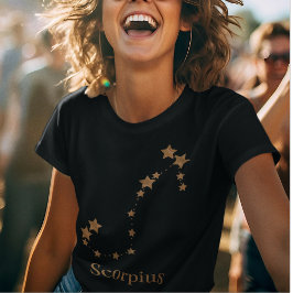 Camiseta Símbolo Zodiac Moderno Escorpião Dourado | Água El