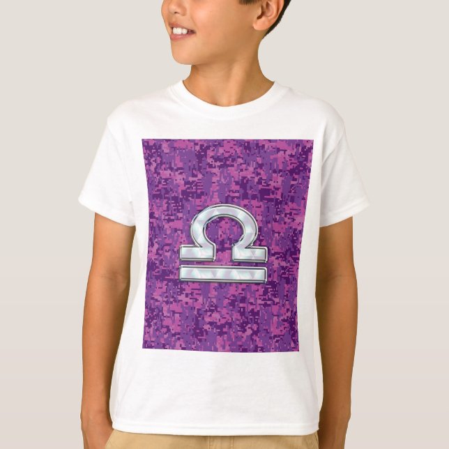 Camiseta Símbolo Zodiac Moderno Libra da Fúchsia Digital Ca (Frente)