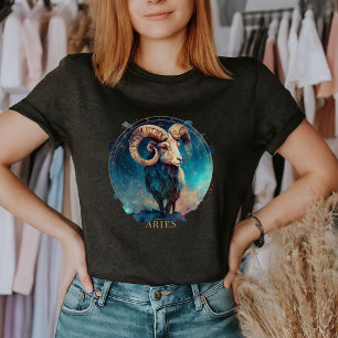 Camiseta Símbolo Zodiac Ram Celestial Fantasy Aries Womens