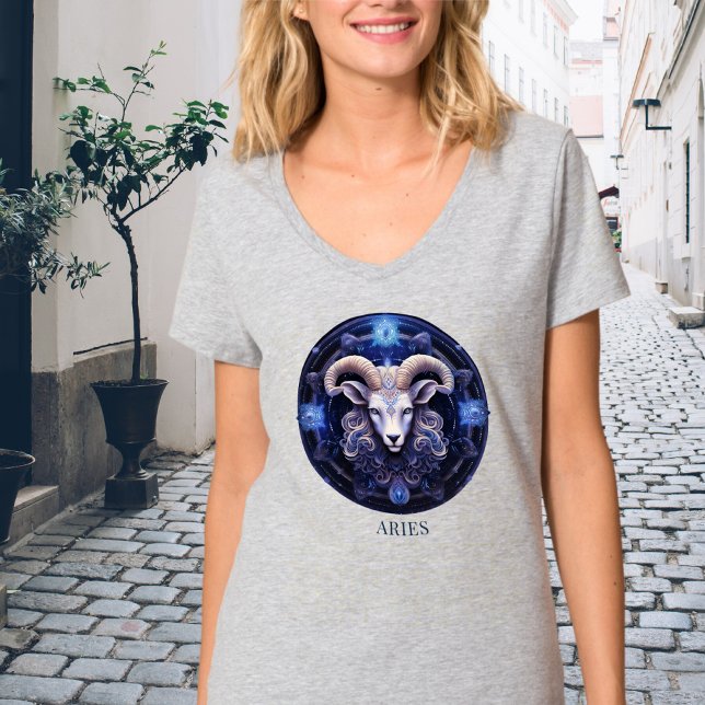 Camiseta Símbolo Zodiac Ram Celestial Fantasy Aries Womens (Criador carregado)