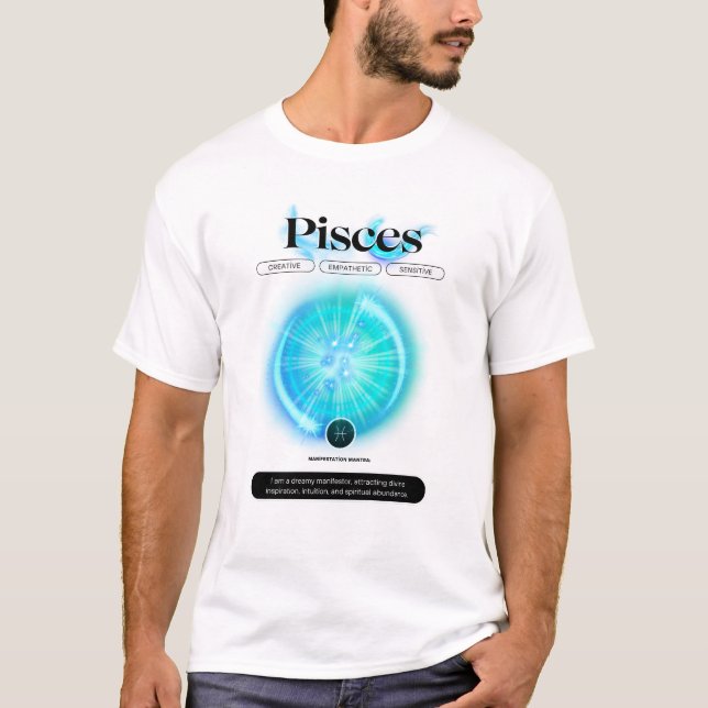 Camiseta Símbolo Zodiano Moderno Peixes Citar Elemento Água (Frente)