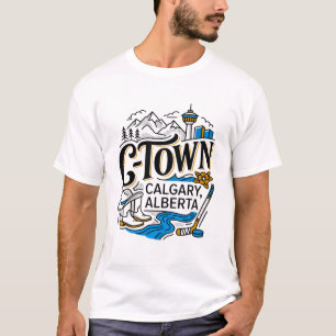 Camiseta Símbolos de Calgary Alberta Com Pico de Montanha O