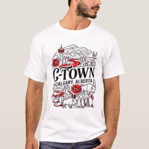 Camiseta Símbolos de Calgary Alberta e vista da cordilheira