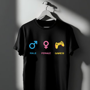 Camiseta Símbolos de Gênero de Jogador Controle de Design D