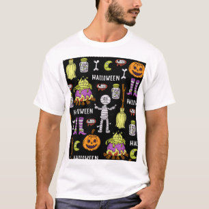 Camiseta Símbolos do Dia das Bruxas, tema de vintagem sem c