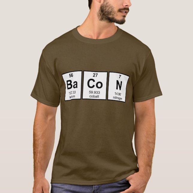 Camiseta Símbolos do elemento de mesa periódica do bacon (Frente)