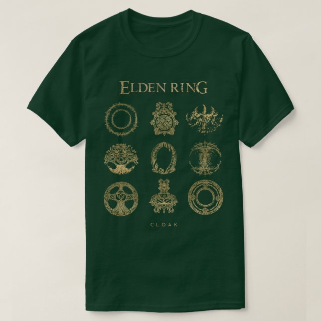 Camiseta Símbolos Mágicos de Ouro de Elden Ring (Frente do Design)
