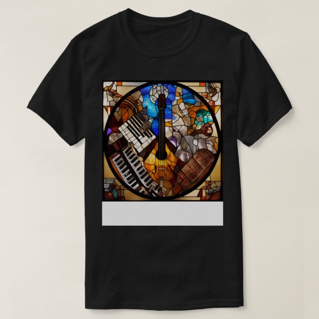 Camiseta Símbolos Musicais Numa Janela De Vidro Arrefecida  (Frente do Design)