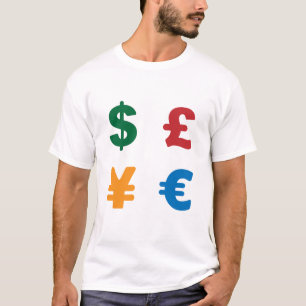 Camiseta Símbolos numerário - dólar libra iene euro