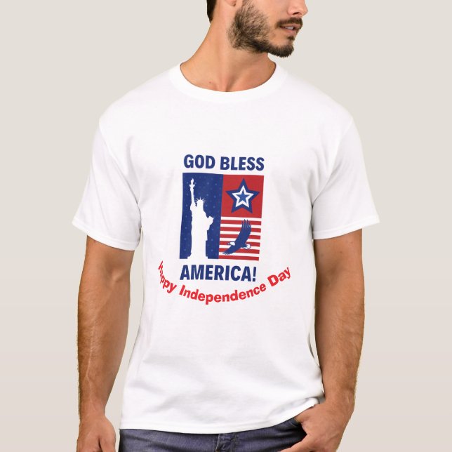 Camiseta Símbolos Patrióticos da "América Deus abençoe" Per (Frente)