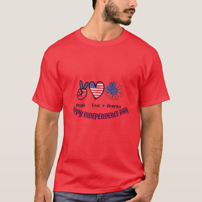 Camiseta Símbolos Patrióticos da "Paz e Amor América" Perso (Frente)
