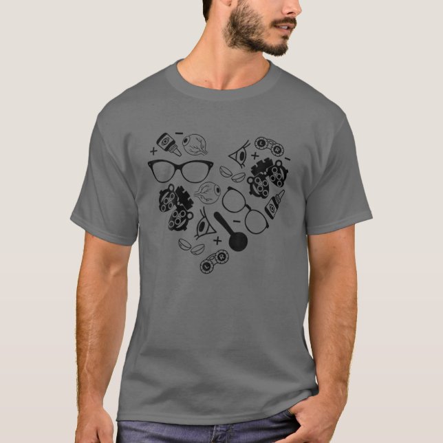 Camiseta Símbolos Técnicos Oftálmicos Optometria Coração Op (Frente)