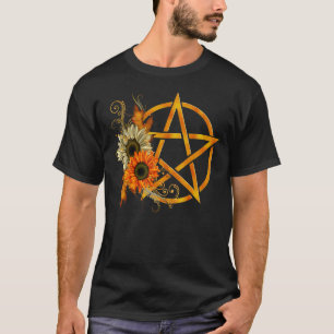 Camiseta Símbolos Wicca Pentagram Floral Pagan Sunflo