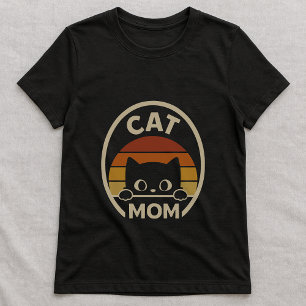 Camiseta Simpática de Gato Espiando Retro; Mãe Sim