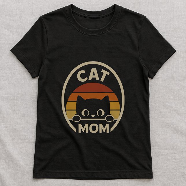 Camiseta Simpática de Gato Espiando Retro; Mãe Sim (Criador carregado)