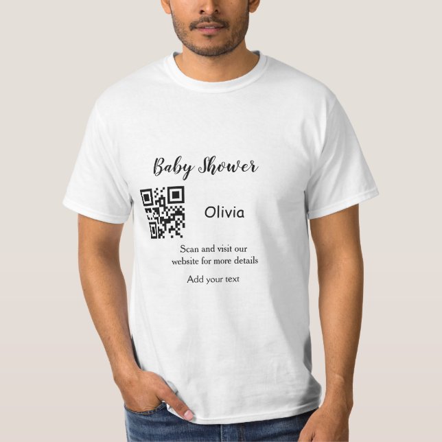 Camiseta Simple baby shower website barcode QR add name det (Frente)