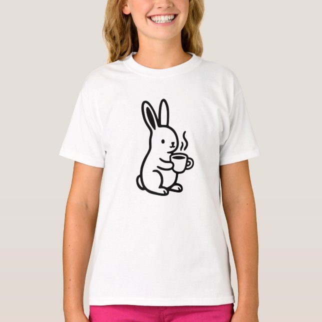 Camiseta Simple Sitting Bunny Coffee Art (Frente)