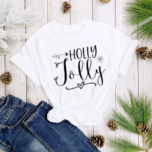 Camiseta Simples Black White Holly Jolly Christmas Women's