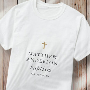 Camiseta Simples e Moderno Batismo De Bebê Cruzado Elegante