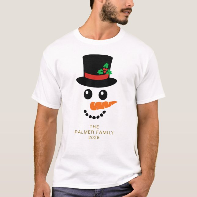 Camiseta Simples Elegante Snowman Família de Natal (Frente)