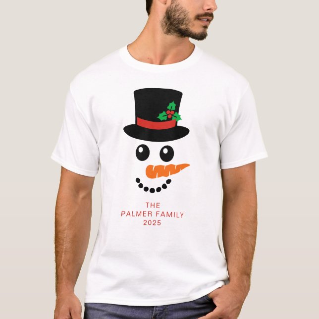 Camiseta Simples Elegante Snowman Família de Natal (Frente)