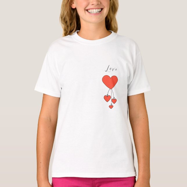 Camiseta Simples ilustração com corações escarlate Love (Frente)
