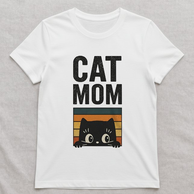 Camiseta Simples Mãe de Gato Ousada; Gato Espiando (Criador carregado)