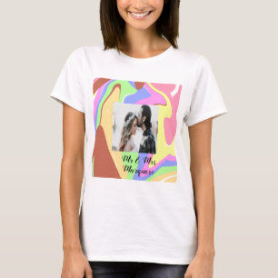 Camiseta simples minimal adicione sua foto de nome rosa azu