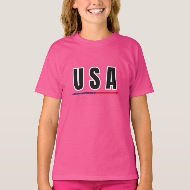 Camiseta Simples Moderno América - Letra de Arte Flag Souve (Frente)