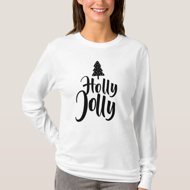 Camiseta Simples Moderno Holly Jolly Feliz Natal Ano Novo (Frente)