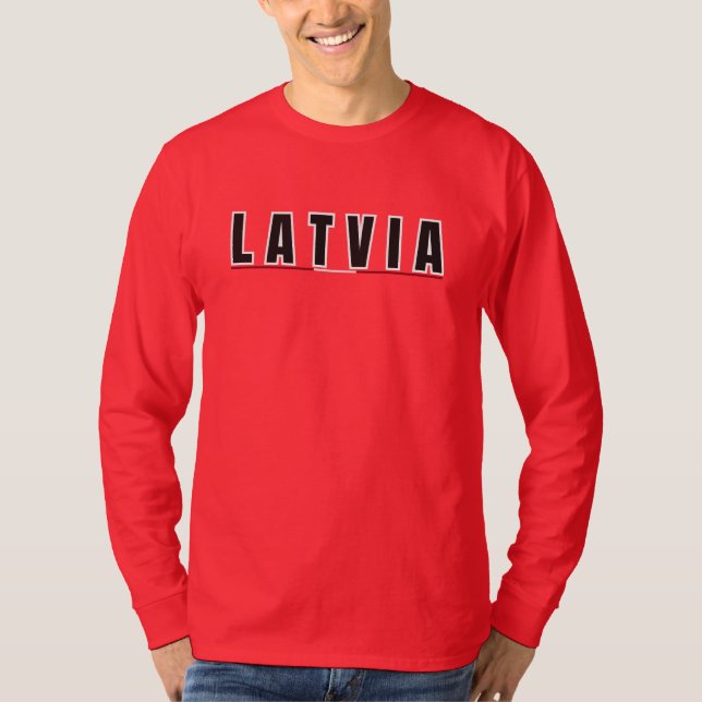 Camiseta Simples Moderno Letão - Letra Letã Flag Souvenir (Frente)