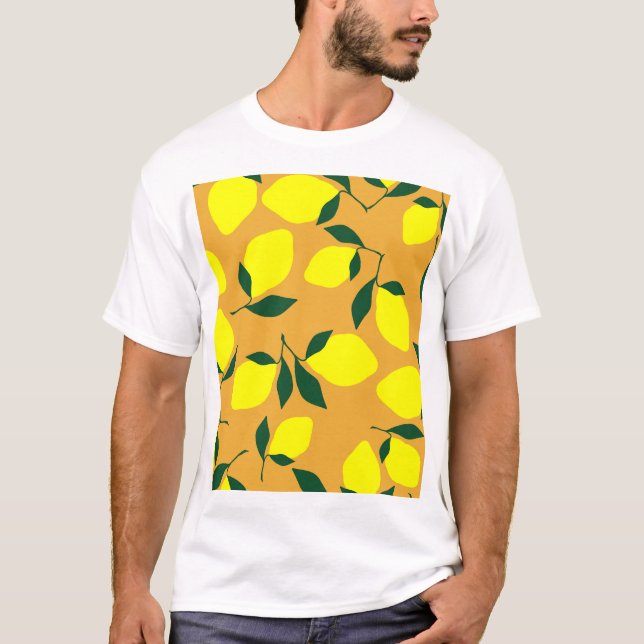 Camiseta Simples padrão de limão, fundo laranja. (Frente)