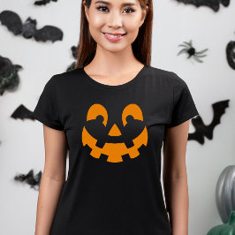 Camiseta Simples Rosto de Pumpkin Laranja Silhoueen Hallowe