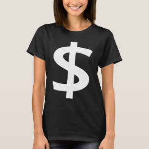 Camiseta Simples - Sinal de Dólar Branco Grande Sans Serif