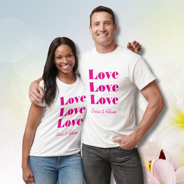 Camiseta Simples White Clean 3 x Love | Hot Pink (Criador carregado)
