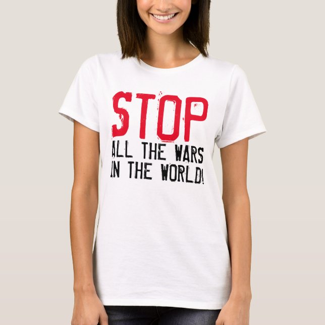 Camiseta Simplesmente design de texto "PARE TODAS AS GUERRA (Frente)