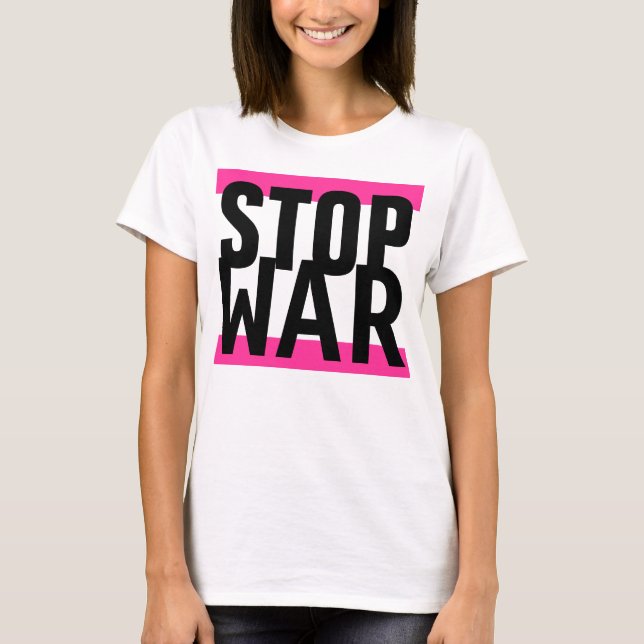 Camiseta Simplesmente design "stripes rosa pink STOP WAR" (Frente)
