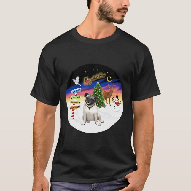 Camiseta Sinais de Natal com um Pug 805 (Frente)