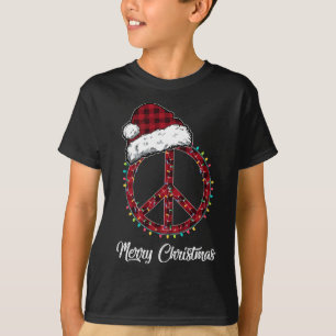 Camiseta Sinais de paz da Xadrez vermelha Luzes de Natal Hi