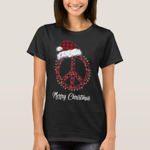 Camiseta Sinais de paz da Xadrez vermelha Luzes de Natal Hi