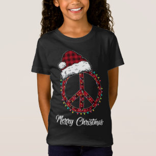 Camiseta Sinais de paz da Xadrez vermelha Luzes de Natal Hi