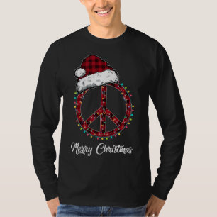 Camiseta Sinais de paz da Xadrez vermelha Luzes de Natal Hi