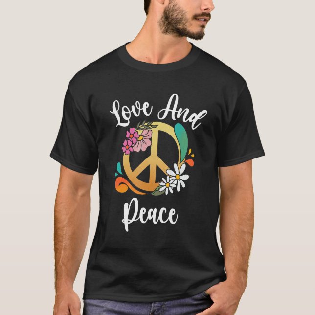 Camiseta Sinais De Paz E Amor Com Flores 2 (Frente)