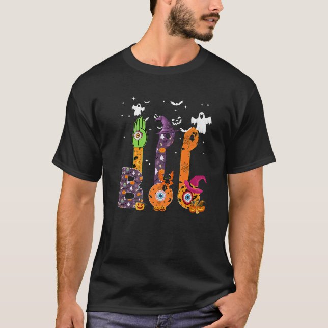 Camiseta Sinal americano Bo Halloween - Mãos Engraçadas (Frente)